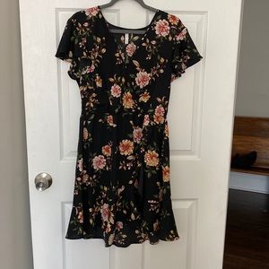 Floral Black Wrap Dress